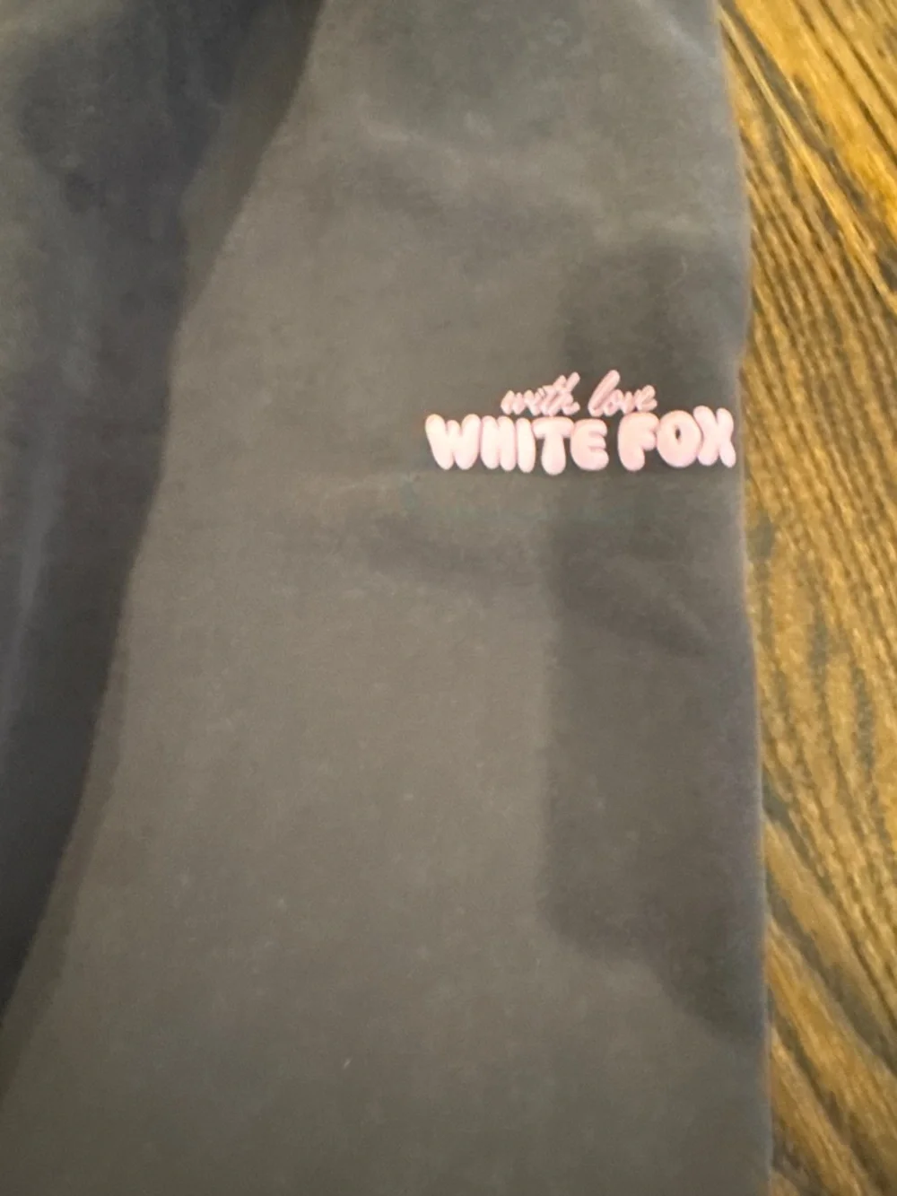 White Fox Boutique charcoal grey Jogger Pants with Pink Logo - Picture 7 of 9
